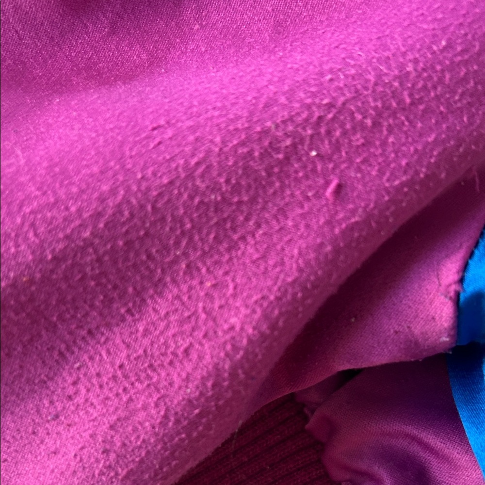 Stella McCartney Kids Blue and Magenta Satin Bomber Jacket with Patch Details - Picture 8 of 9